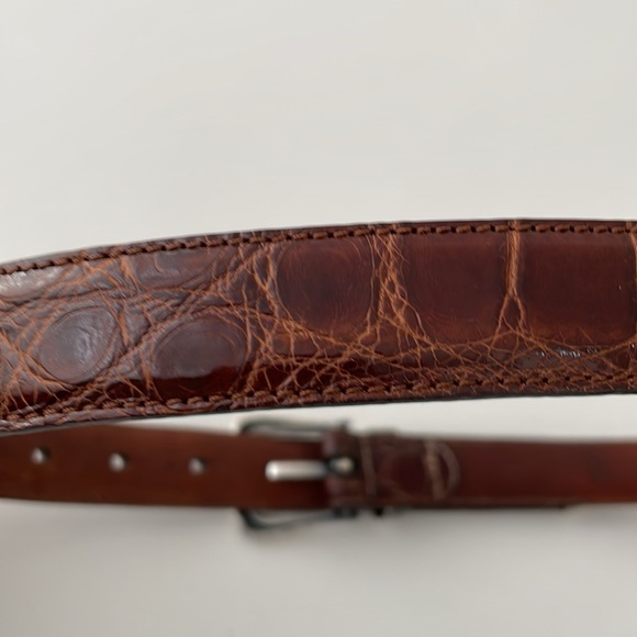 Ralph Lauren Sterling Silver Buckle & Brown Genuine Alligator Belt. - Picture 4 of 16